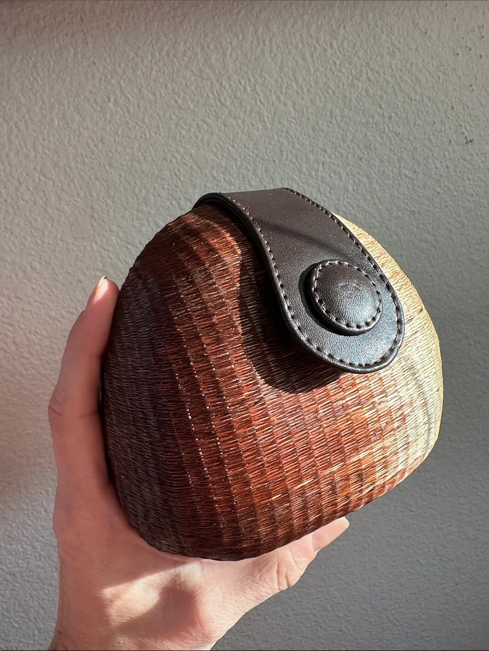 Vintage Le SAC Two Tone Coconut Shell Crossbody Clutch